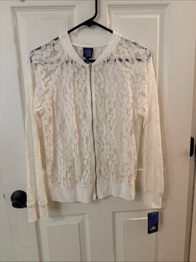 Kohl's Cream Lace Zip-Front Bomber Jacket